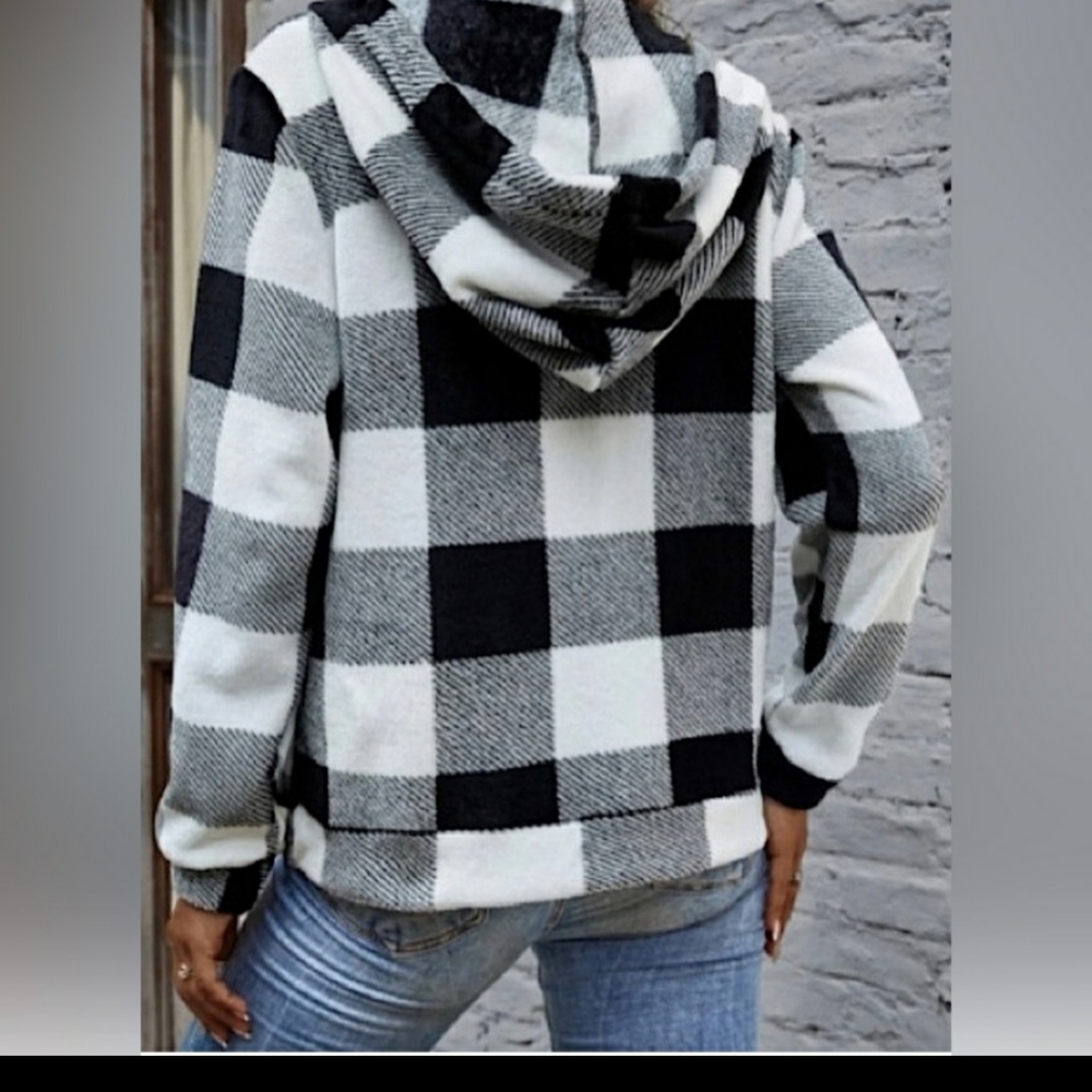 Buffalo Plaid Flannel Hoodie Top - Picture 7 of 7